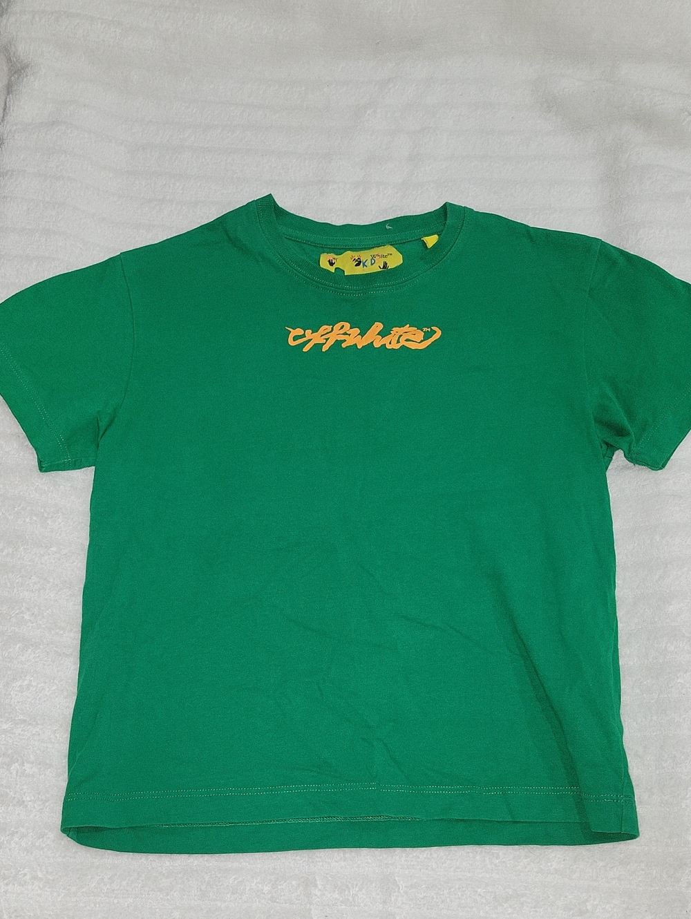 Off-White Green Tee with Yellow Logo